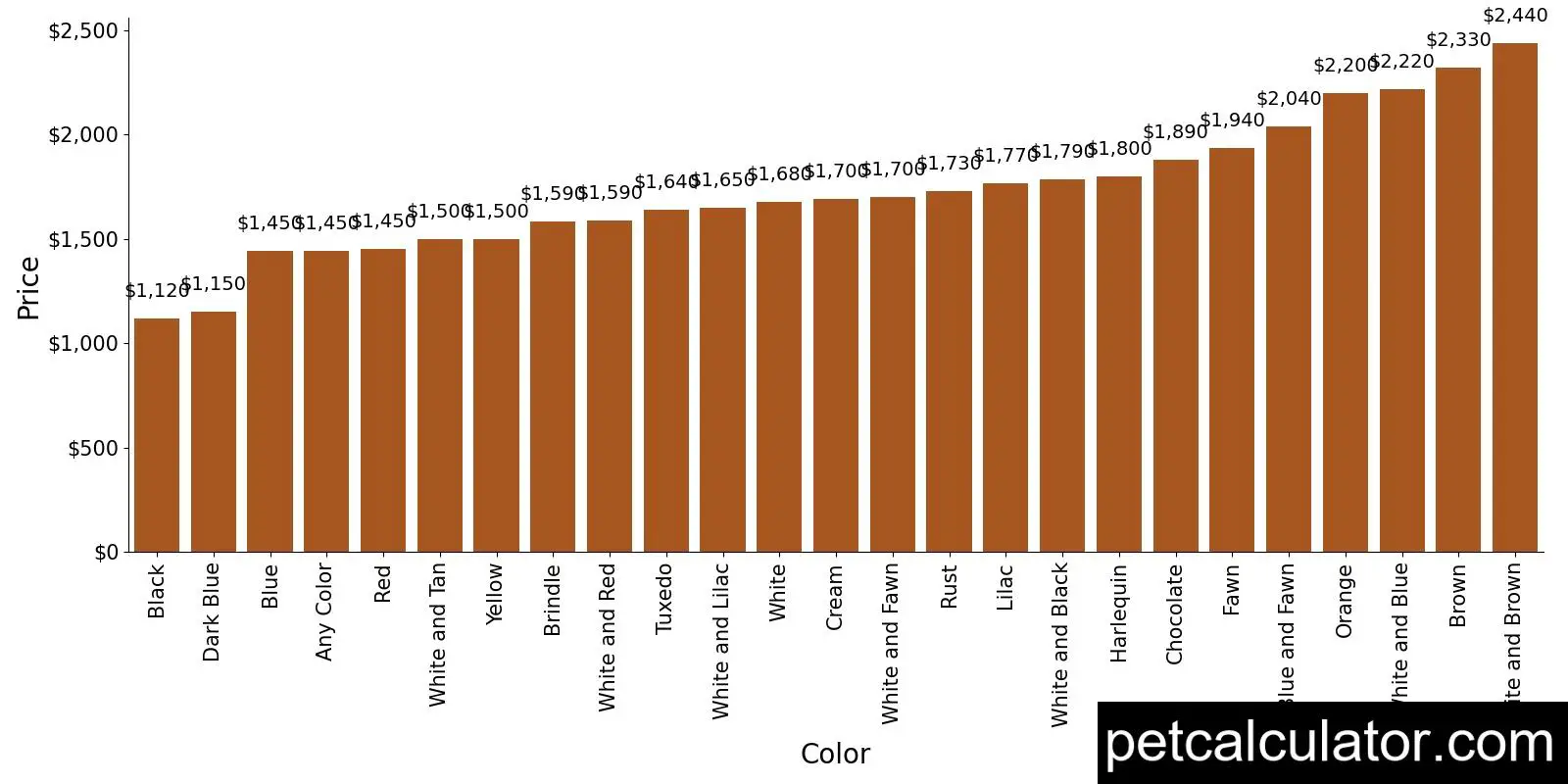Price of Boston Terrier by Color 