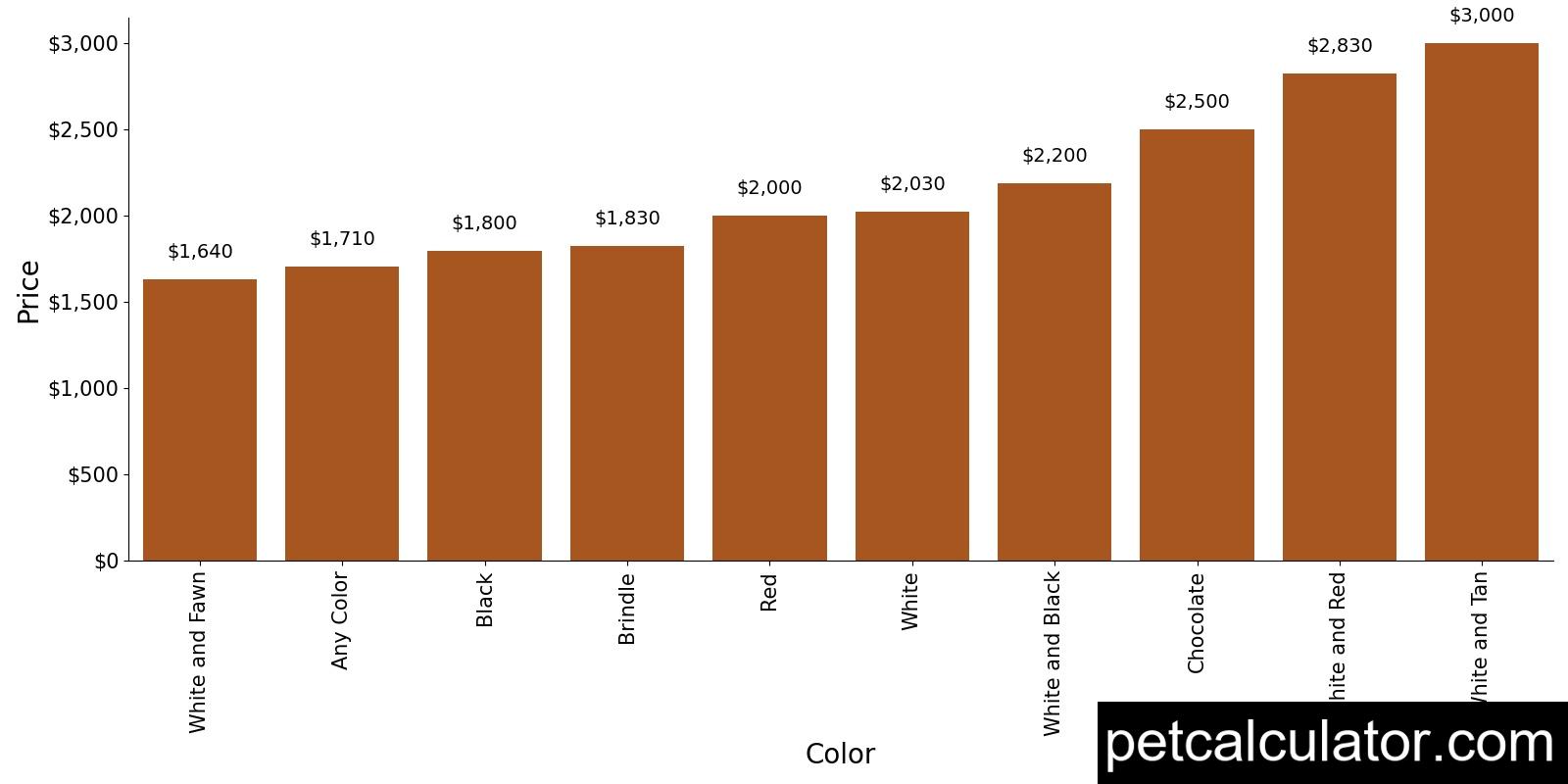 Price of Bull Terrier by Color 