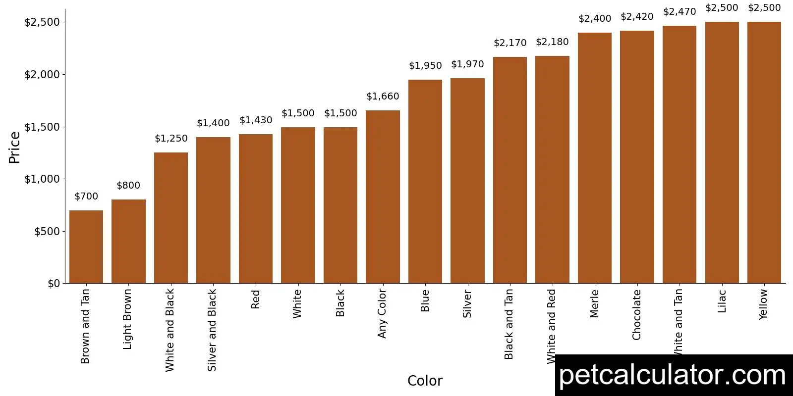 Price of Cocker Spaniel by Color 
