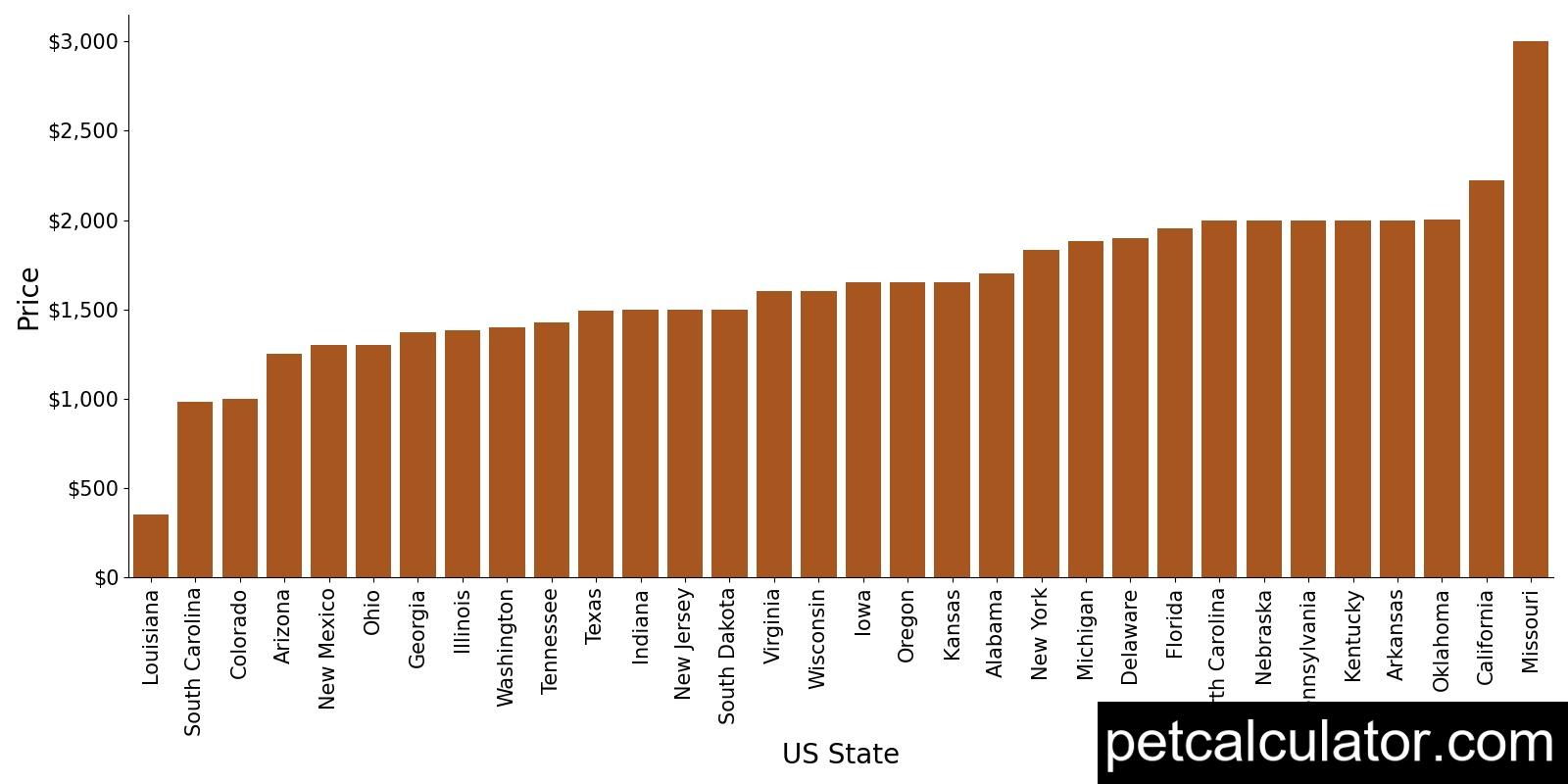 Price of Bull Terrier by US State 