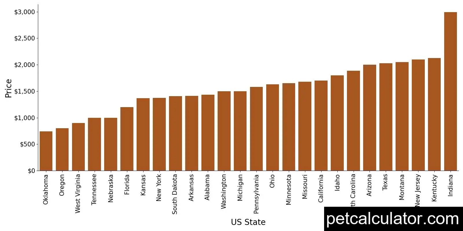 Price of Scottish Terrier by US State 