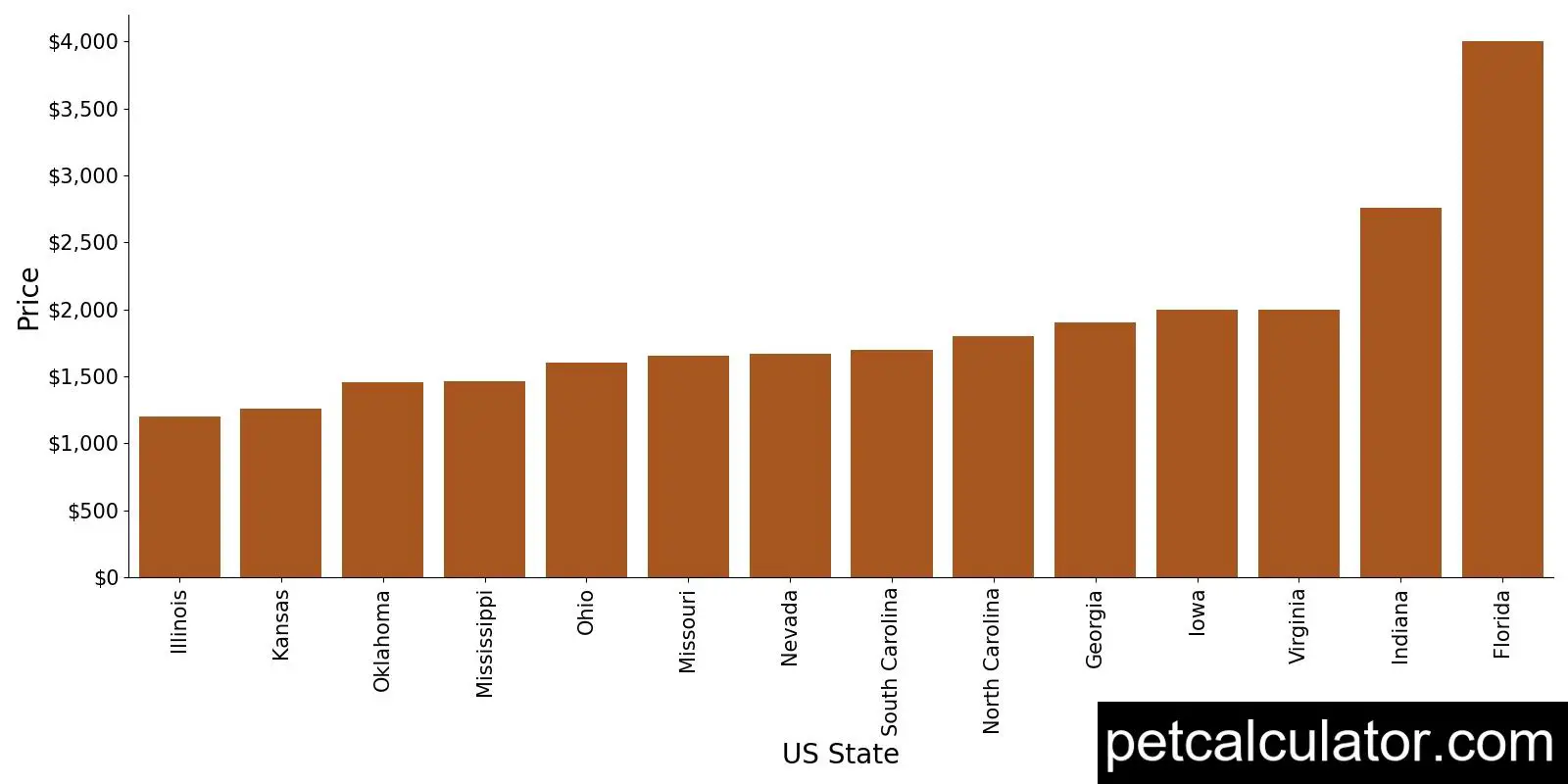 Price of Wire Fox Terrier by US State 