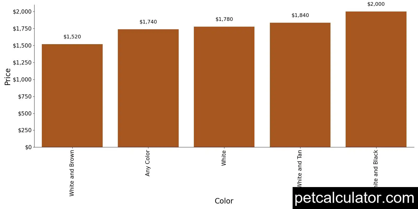Price of Parson Russell Terrier by Color 